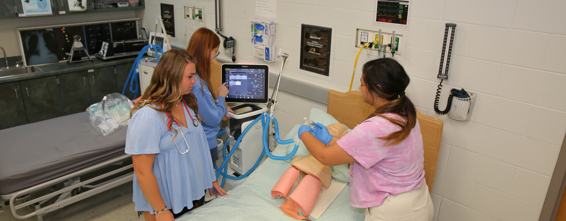 students practicing respiratory care
